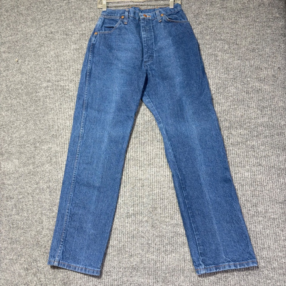VTG Wrangler 14MWZG Women High Rise Straight Leg Blue Jeans 11x30 100% Cotton